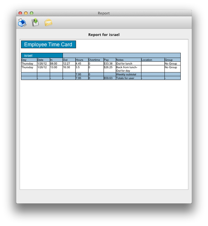 EZPunch Standard Report Window